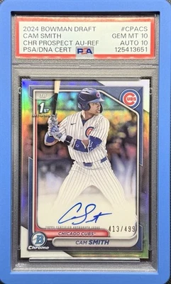 2024 BOWMAN CHROME DRAFT CAM SMITH 1ST REFRACTOR AUTO 413/499 PSA 10 /10🔥 - Image 1 of 2
