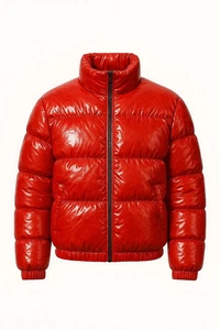 Rote glänzende gefütterte Herrenjacke, Oversized Streetwear Wintermantel - Bild 1 von 6