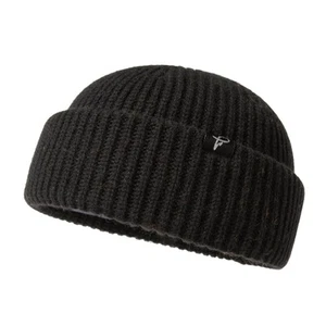 Men's Women's Black Oversized L/XL Winter Short Fisherman Beanie Merino Wool ... - Picture 1 of 6