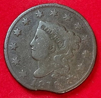 1818 Coronet Matron Head Large 1 One Cent Good Clipped Planchet - Image 1 of 2