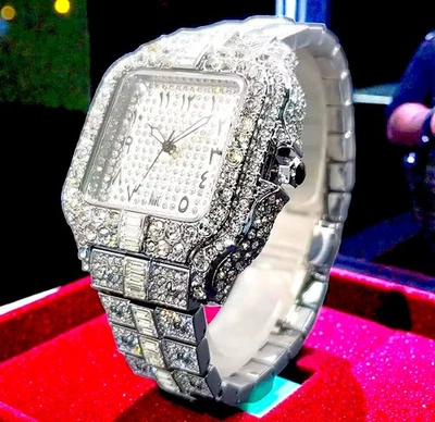 VVS Iced Out King relógio árabe busto para baixo – relógio masculino de luxo hip hop dourado 42mm - Imagem 1 de 2