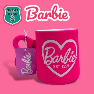 Barbie Heart Soft Touch Hot Pink Matte Finish Coffee Mug Cup. Holds 21 oz! NEW! - Picture 1 of 8