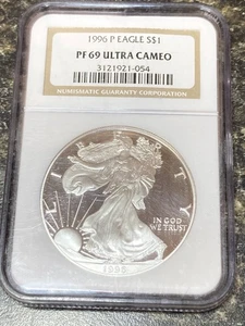 1996 P Bullion Silver Eagles NGC PF-69 ULTRA CAMEO - Picture 1 of 2