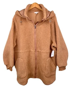 Giacca donna con cappuccio marrone Teddy taglia 2X nuova con etichetta full zip accogliente - Foto 1 di 5