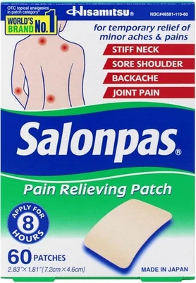 Salonpas Pain Relief Patches 60 Ct – 8 Hr Back, Neck,Shoulder, Knee, Muscle Pain - Image 1 of 4