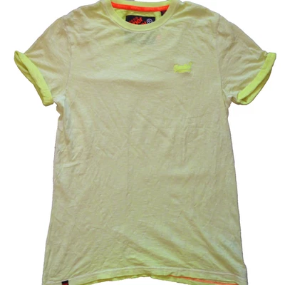 SUPERDRY T-SHIRT 100% COTTON YELLOW FLUORESCENT LARGE SIZE SLIM FIT  - Image 1 of 4
