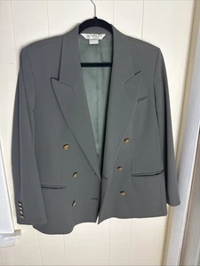 Vtg Austin Reed Double Breasted Blazer Jacket Green Gold Buttons 100% Wool 10 P - Picture 1 of 19