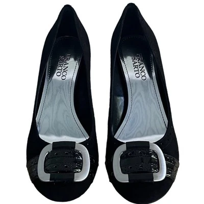 FRANCO SARTO Black Dressy Formal Party Festive Suede Pumps Silver Buckle Sz 7M - Image 1 of 4