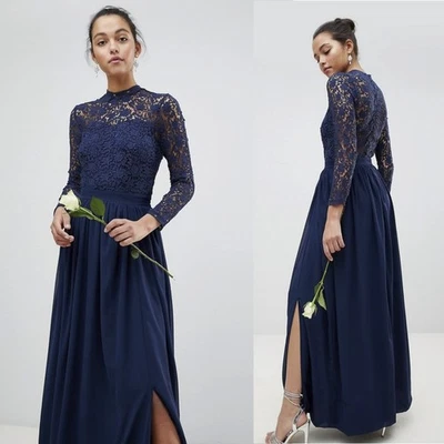 Club L London High Neck Crochet Lace Formal Dress With Long Sleeves 6 Wedding - Image 1 of 4