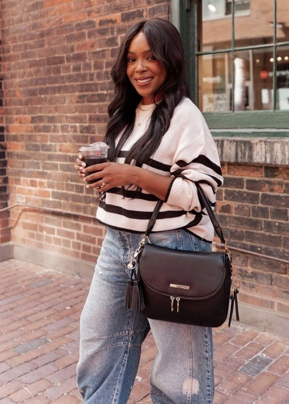 Poppy & Peonies Downtown 2-Way Black Pebbled Vegan Shoulder Crossbody Bag $125 - Image 1 of 4