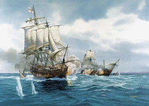 "Diana" Tom Freeman Naval Print - Frigate HMS Diana Captures French Brig 1803 - Picture 1 of 1