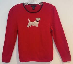 Lands End Girls Size 14 LS Puppy Sweater Red