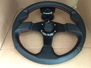 Steering Wheel Black w/Red Stitching + Pro Armor Quick Release For Polaris RZR - Picture 1 of 2