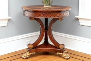 Maitland Smith Compass Inlaid Hand Carved Mahogany Occasional Pedestal Table - Picture 1 of 11
