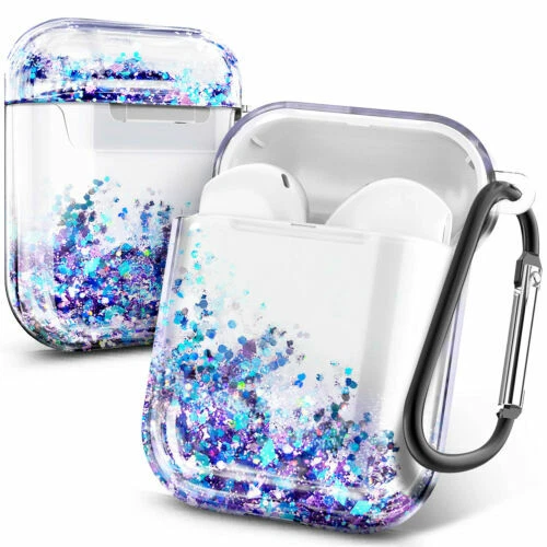 Linda Funda Completa Brillo Líquido + Clip de Llavero para Apple AirPods 1 o 2  Foto 1 de 3