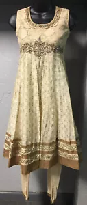 Salwar Kameez 2 Piece Set Sleeveless Buttercream Gold Embroidered Beads Sz 28 - Picture 1 of 12
