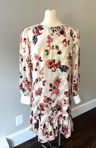 $548 TORY BURCH ABITO TUBINO BURNOUT IN SETA AVORIO MONTAGNA PAISLEY TAGLIA 12