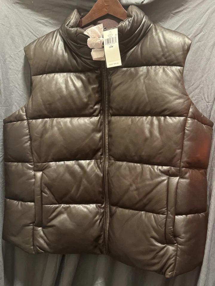 Chaleco acolchado de cuero marrón Polo Ralph Lauren para mujer talla 20W RTL $495 Foto 1 de 4