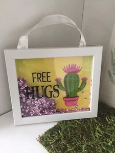 “Free Hugs “ , Cactus Print shadow Box For Room Decor. Movable Sequences Inside. - Picture 1 of 3