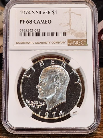 1974 S Eisenhower Proof, NGC Graded PF 68 CAMEO, 073 Cover