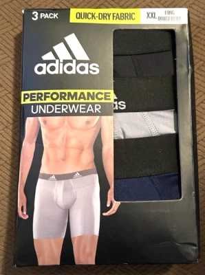 3-Pack Adidas Men's Performance Long Boxer Brief Underwear Black Gray Blue 9" - Image 1 of 2