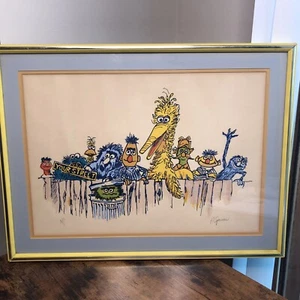 Vtg Sesame Street Signed Print by A. Spencer  Matted, Framed 21x28" Artwork - Picture 1 of 14