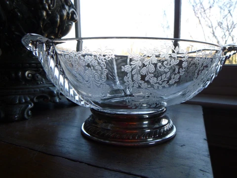 Miller Crystal Relish Clear Divided Glass Bowl With Sterling Base- Beautiful Cover