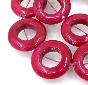 10 Rain Flower Stone Rose / Raspberry Frame Donut Coin Round Beads 20mm