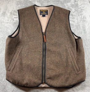Woolrich Sherpa Lined Brown Wool Blend Tweed Zip Vest Men’s Size Medium Outdoor - Picture 1 of 6