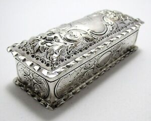Antique Victorian Solid Sterling Silver English Snuff Pill Box Tobacco Tin 1895