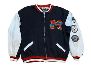 Vintage 90s Mickey & Co. World Tour Varsity Jacket M Black & White Cotton Intern - Bild 1 von 11