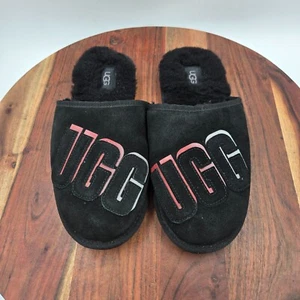 UGG Scuff Slipper Shoes Men's 8 Black Suede Shearling Lined Slip On Shadow Logo - Picture 1 of 8