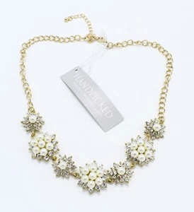 Nuevo Collar de Cristal Tono Dorado con Perlas Simuladas #N2677A - Imagen 1 de 2