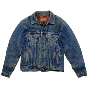 Vintage Uni Taschen Jeansjacke USA Made Flanell gefüttert Workwear Patina Gr. 38 REG - Bild 1 von 16