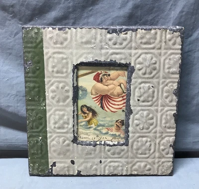 De colección Shabby 11" Cuadrado  Marco de fotos decorativo de metal de techo de hojalata 4x6 antiguo 1702-25B Foto 1 de 4