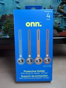 onn. Support de protection avec sangle pour Apple AirTag, cuir vegan, neutre, 4 pièces - Photo 1 sur 6