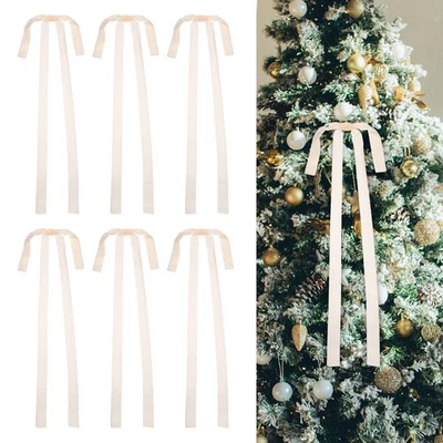 6 Pcs Pre-Tied Bows Satin Ribbon Bows 23.5x15.5" Twist Ties Gift Bows Beige - Image 1 of 4