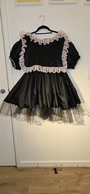 sissy Adulto Bebé Vestido y Bragas Negro Satinado Rosa Encaje 36 44 Pulgadas Pecho Criada  Foto 1 de 4