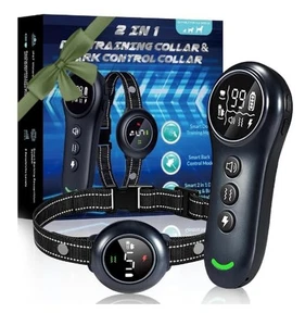 2-in-1 Dog Shock Collar & Dog Bark Collar - Rechargeable Dog Training Collar ... - Picture 1 of 9