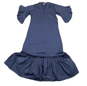 Abito donna Fitzroy Willa Soleil blu navy medio svasato manica volant midi - Foto 1 di 9