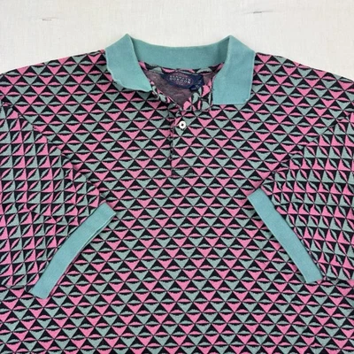 Vintage Kenneth Gordon Polo Shirt Adult XL Geometric Colorful 80s 90s Collared  - Image 1 of 4