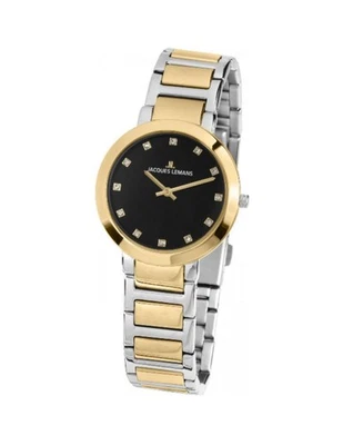 JACQUES LEMANS Relógio Feminino Analógico Quartzo Casual Vestido Clássico Mostrador Preto Waterpr - Imagem 1 de 4