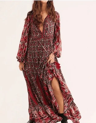 Vestido para mujer Free People rojo floral Happy Feelings falda completa mediana maxi boho Foto 1 de 4