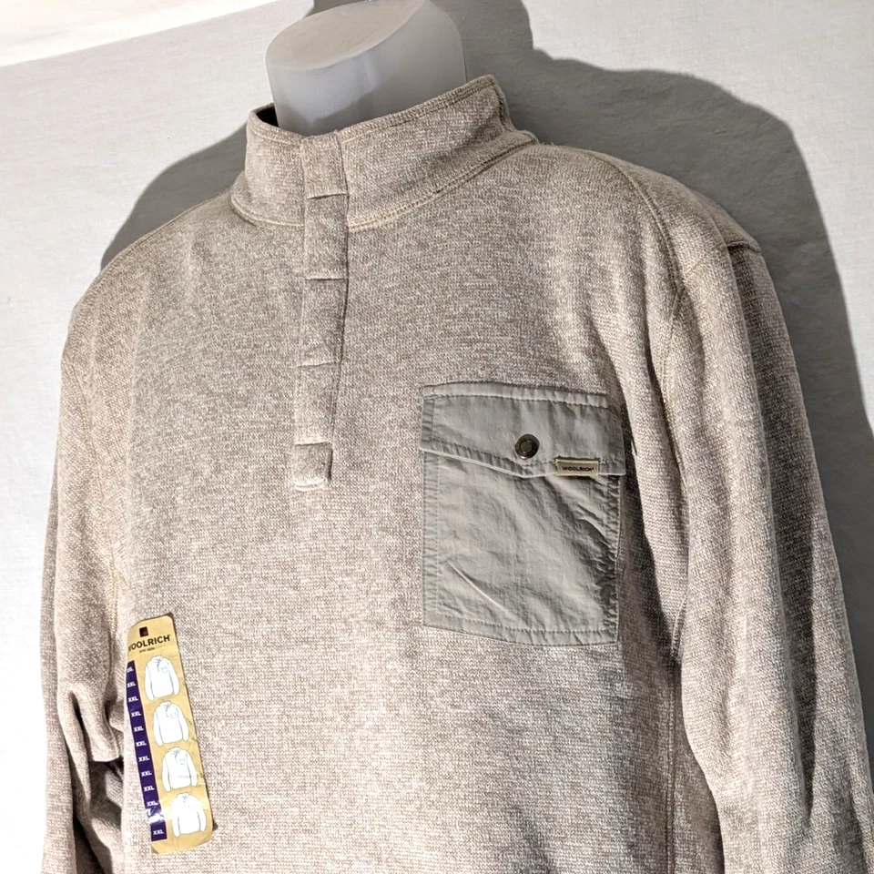 Woolrich Fleece Pullover Drifter Sweater Tan Oatmeal Size XL 1 Pocket Pullover