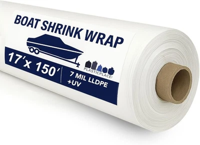 Plasticplace Premium 17’ x 150’ Boat Shrink Wrap Film – Heavy-Duty, White - Image 1 of 4