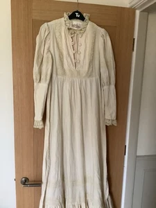 Vintage Earlybird London England Linen And Lace Dress Boho Praire - Picture 1 of 12