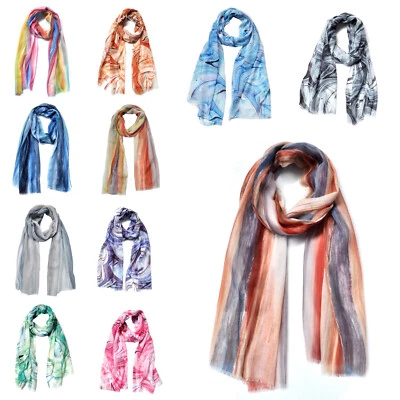 MARKENLOS Seide Seidentuch Langschal Schal Halstuch Tuch Damen Farbverlauf Blumen