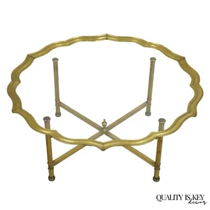 LaBarge Italian Hollywood Regency Brass & Glass Scalloped Tray Top Coffee Table - Picture 1 of 11