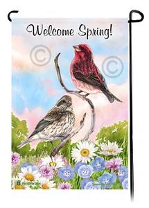 Bandera de jardín Welcome Spring - pinzón púrpura - Imagen 1 de 1