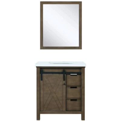 Tocador individual Lexora Home Marsyas 30" con tapa de cuarzo en marrón rústico Foto 1 de 4